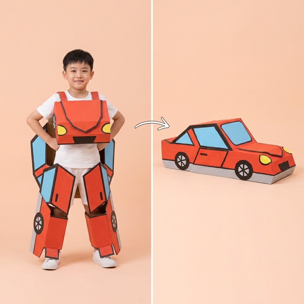 Auto de cartón que se transforma en robot